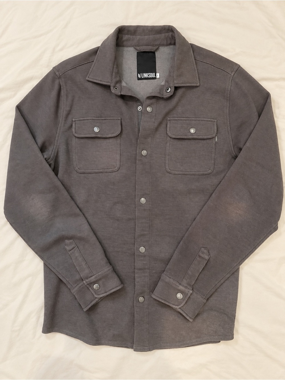 Linksoul Men’s Snap Front Shirt Jacket Shacket Brown Gray Size Large